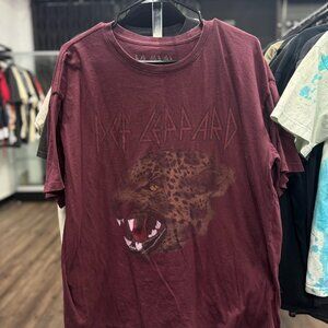 Vintage Def Leppard Grunge Band T-Shirt Men’s Large | Burgundy Leopard Graphic R